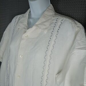 Cubavera Men's L Linen Blend Short Sleeve Embroidered Button Up Shirt Beach
